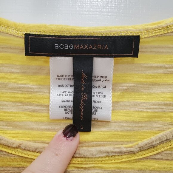 BCBGMaxAzria Women's Yellow & Taupe Stripe Soft Cotton Dolman Top Size S - Picture 2 of 5